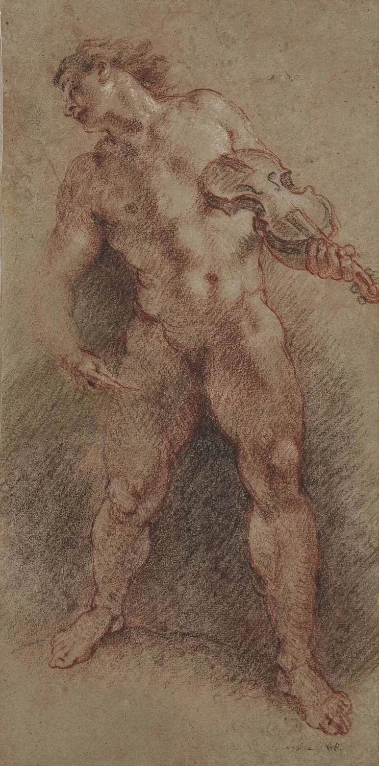 Uomo nudo con un violino